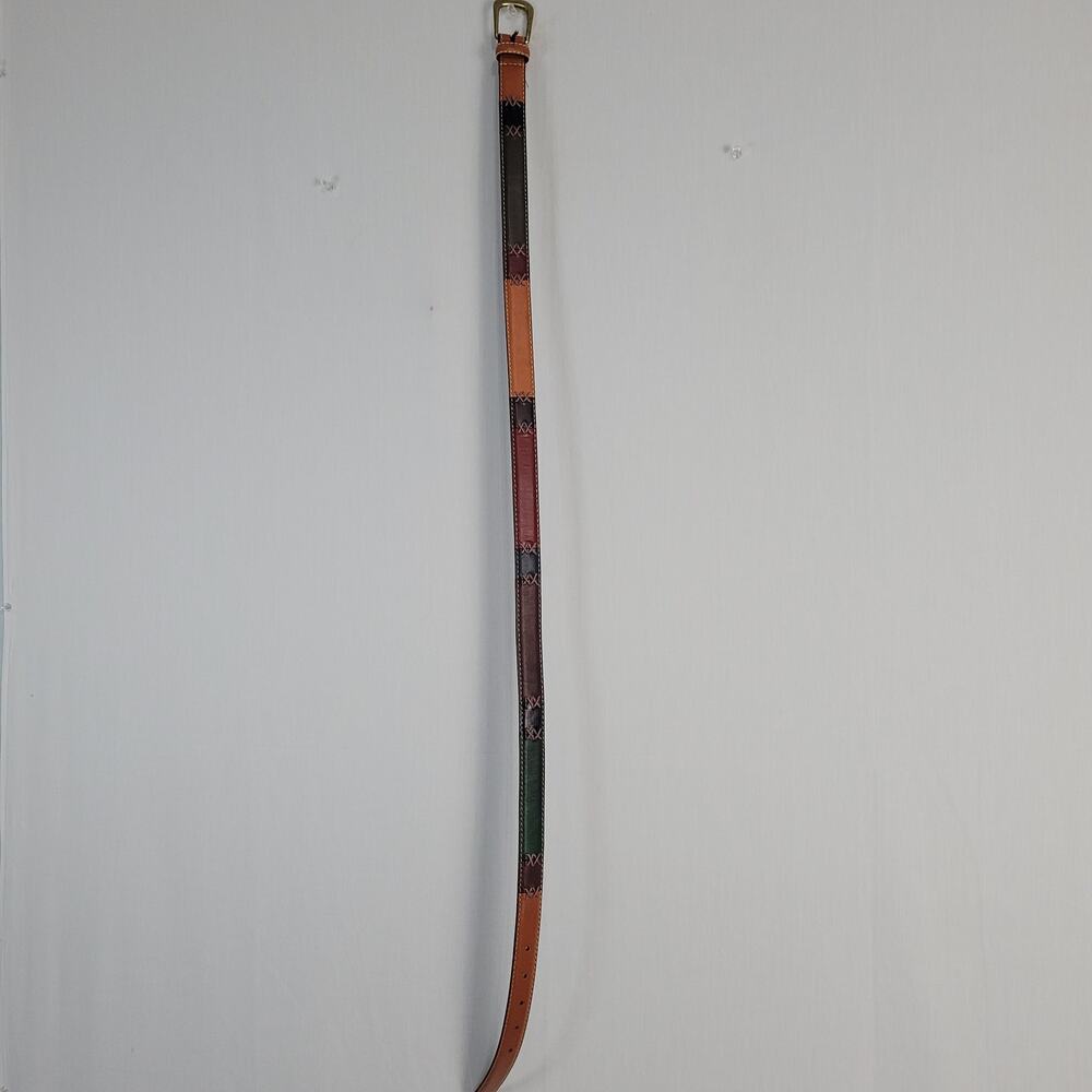 Earth Tone Patchwork Genuine Leather Belt women's sz L Boho Country Artsy Rodeo - Picture 9 of 9